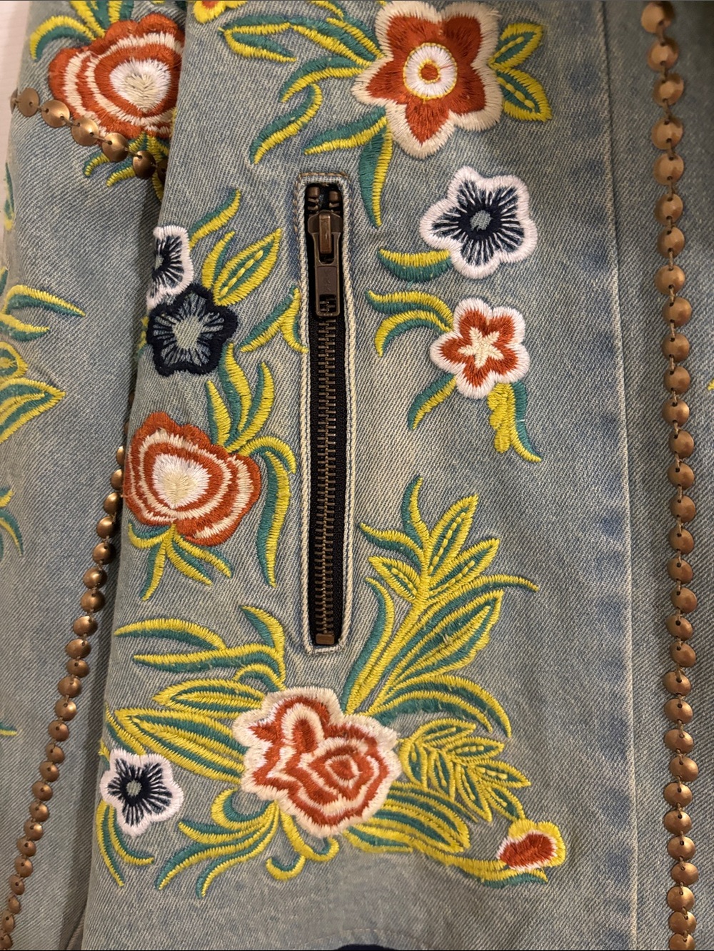 Embroidered Floral Light Blue Jean Jacket by Aratta - Picture 4 of 7